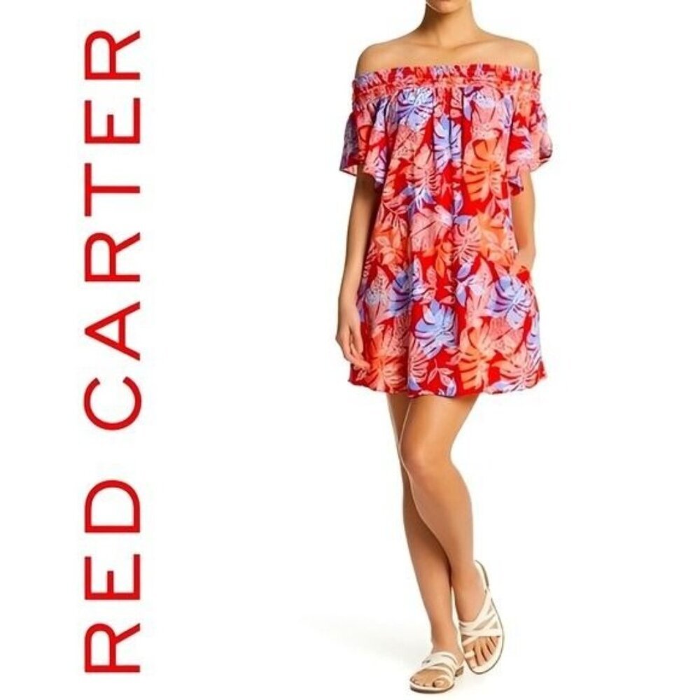Red Carter Red Floral Swim Cover Up Dress Tunic Size 4